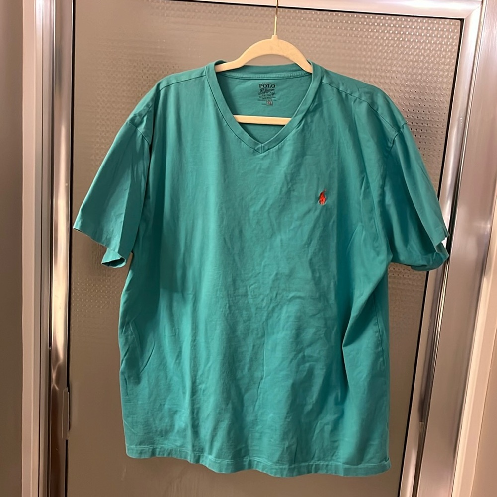 Teal Polo V Neck T Shirt